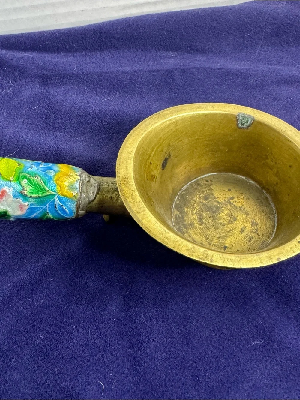 Chinese Vintage Silk Iron Brass Repousse Blue Enamel Floral Detailed Unique